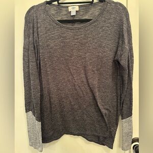 Charcoal Knit Top with Light Gray Sleeve Detail